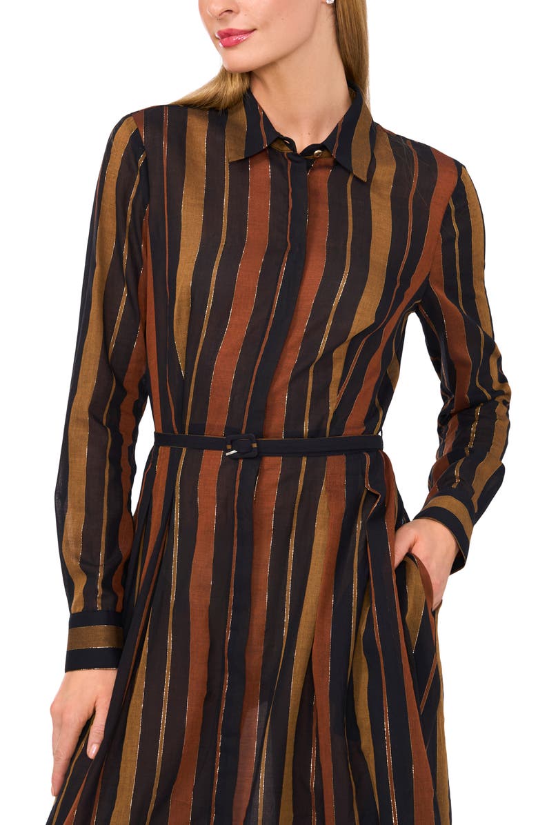 Ted Baker Metallic Stripe Long Sleeve Cotton Blend Midi Shirtdress, Alternate, color, Brown/ Rich Black