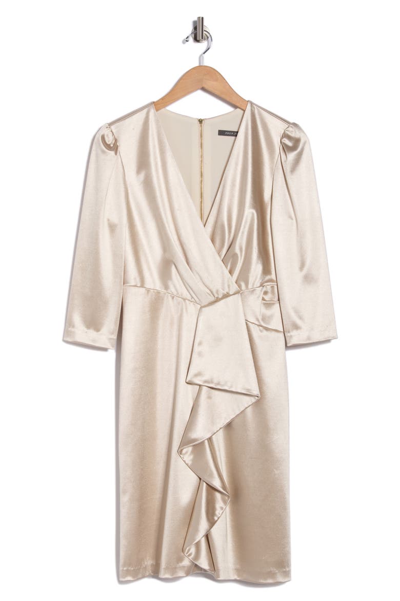 Ruffle Front Satin Sheath Dress, Alternate, color, CHAMPAGNE