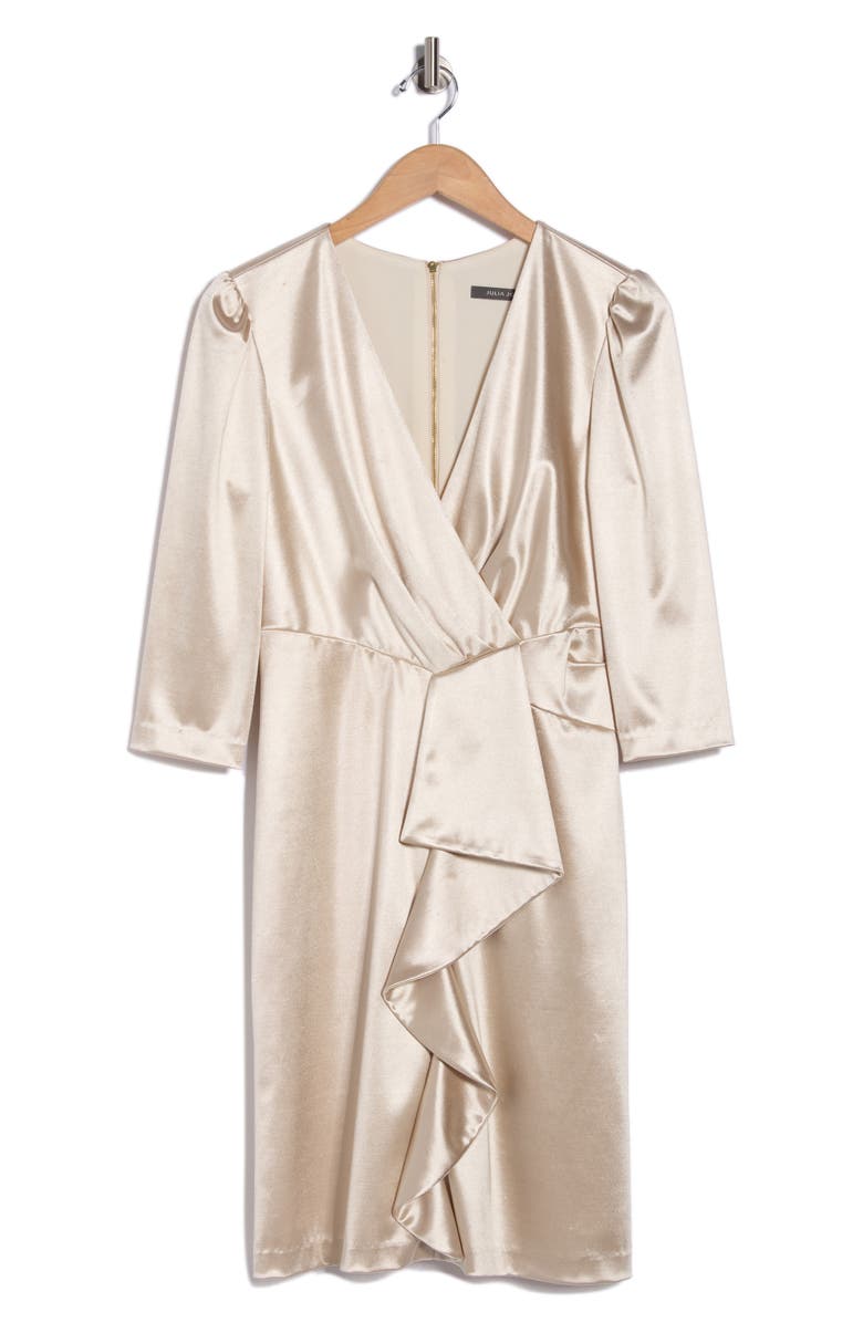 Julia Jordan Ruffle Front Satin Sheath Dress, Alternate, color, Champagne
