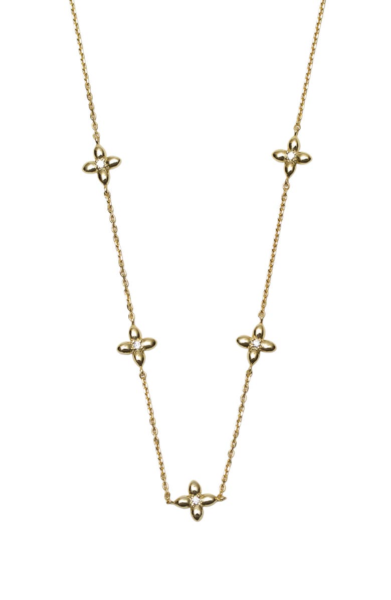 Argento Vivo Sterling Silver Flower Cubic Zirconia Station Necklace, Main, color, Gold