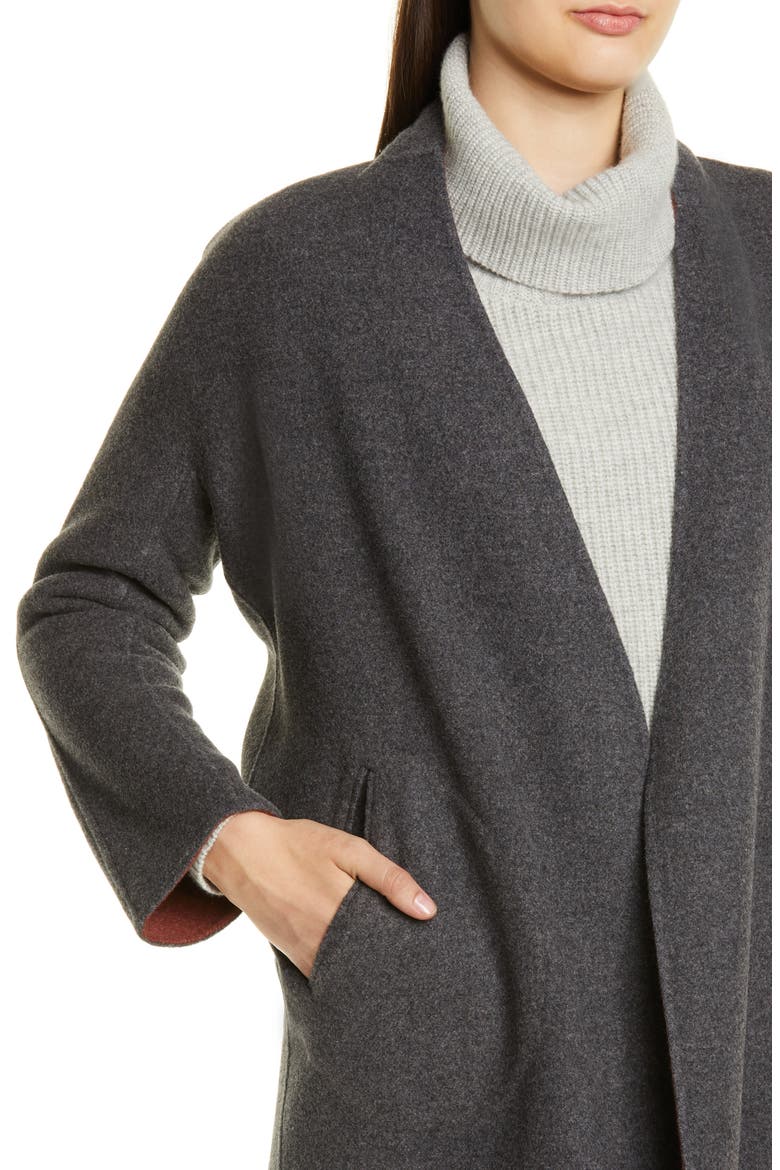 Singer Reversible Wool Blend Coat, Alternate, color, CHARCOAL/ RUST