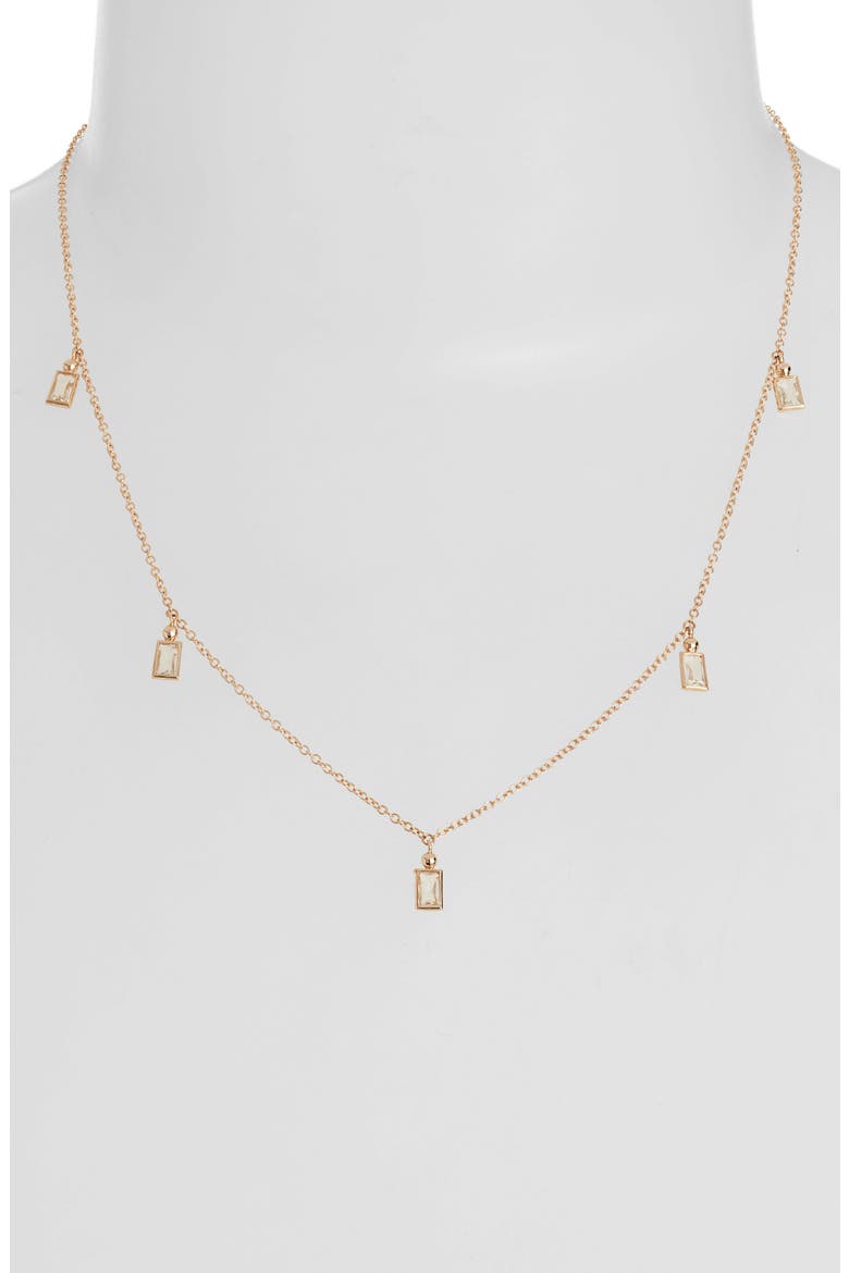 Dew Drop Shaky Station Necklace, Alternate, color, YELLOW GOLD/ WHITE