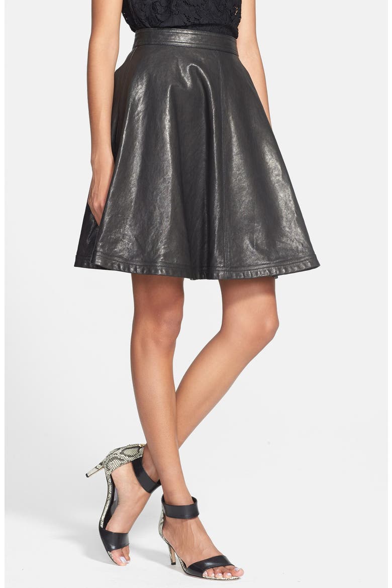 'Riley' Leather Skirt, Main, color, BLACK