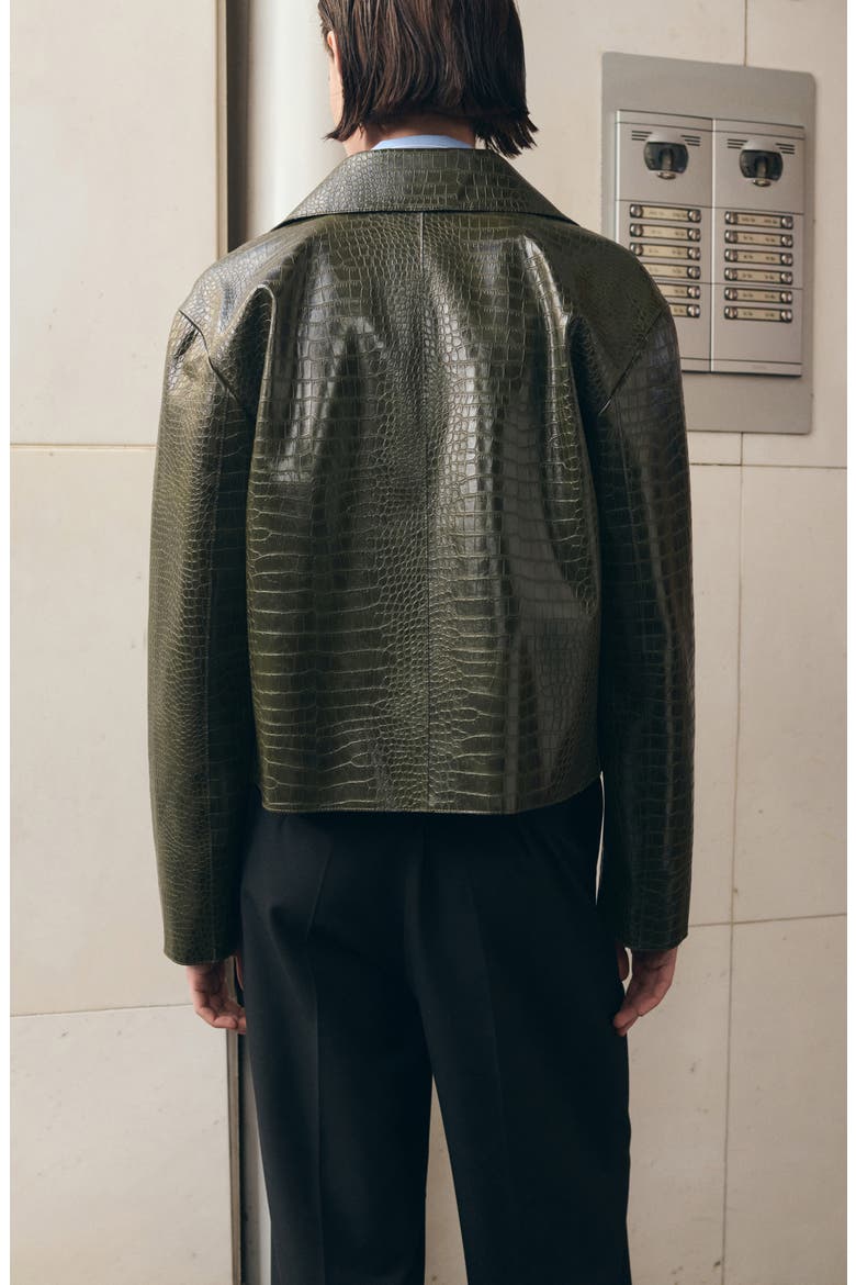 Nilo Croc Embossed Faux Leather Jacket, Alternate, color, KHAKI GREEN