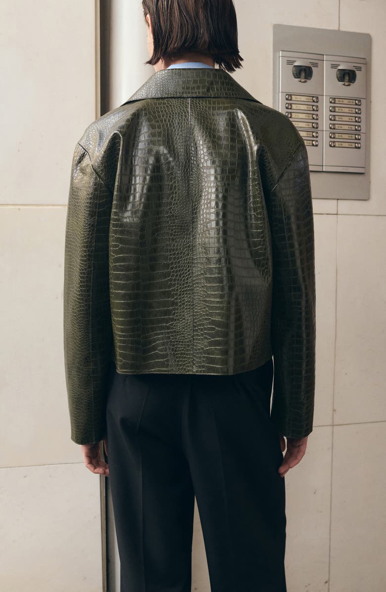 MANGO Nilo Croc Embossed Faux Leather Jacket, Alternate, color, Khaki Green