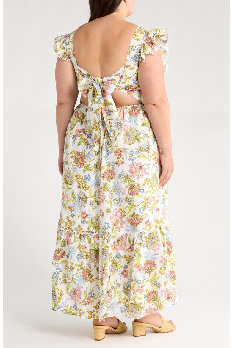 Pany Floral Mawar Ruffle Sleeve Cotton Maxi Dress, Alternate, color, IVORY/ PINK/ GREEN/ BLUE