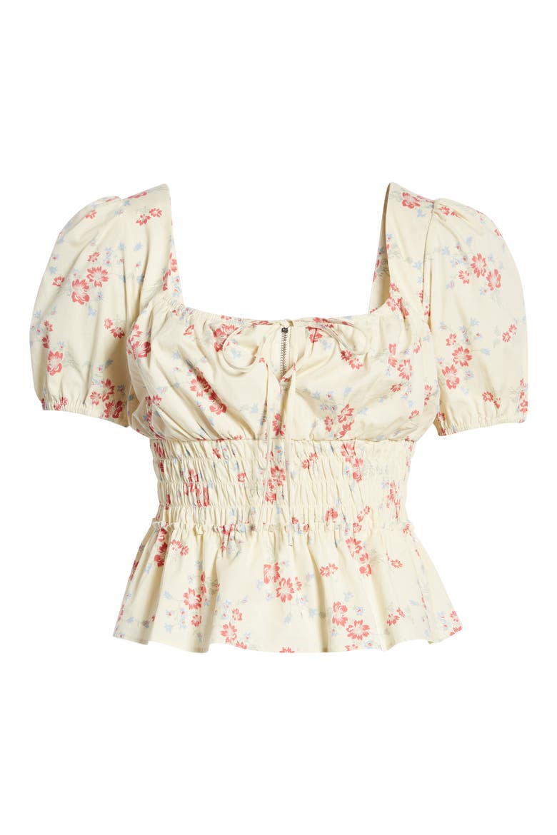 Lucian Floral Smocked Waist Top, Alternate, color, IVORY WHISPER FLORAL