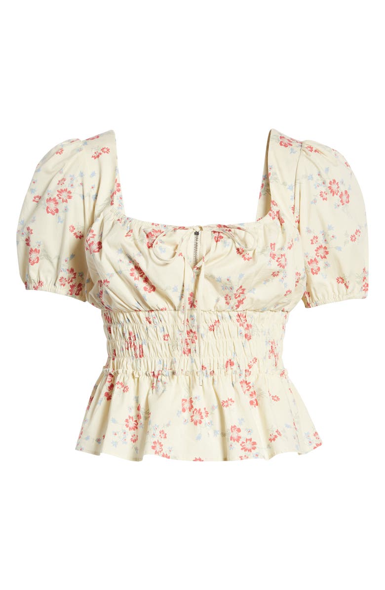 WAYF Lucian Floral Smocked Waist Top, Alternate, color, Ivory Whisper Floral