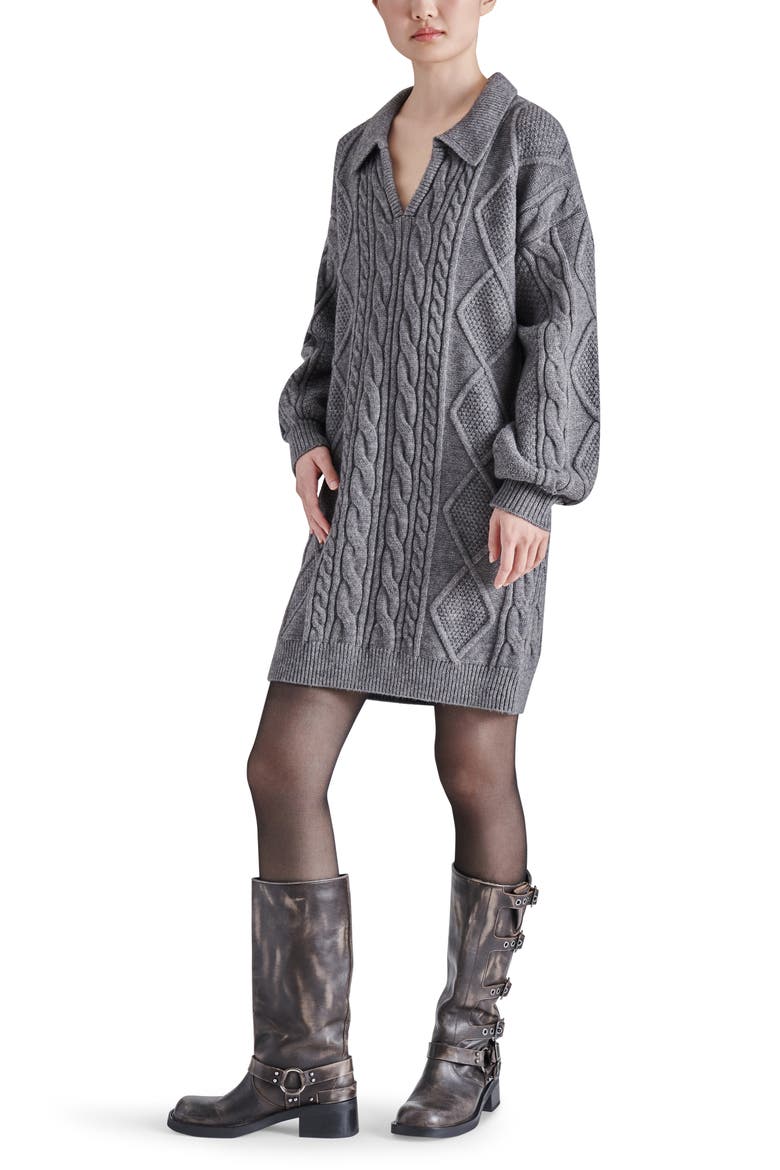 Debbie Long Sleeve Cable Sweater Minidress, Alternate, color, HEATHER GREY