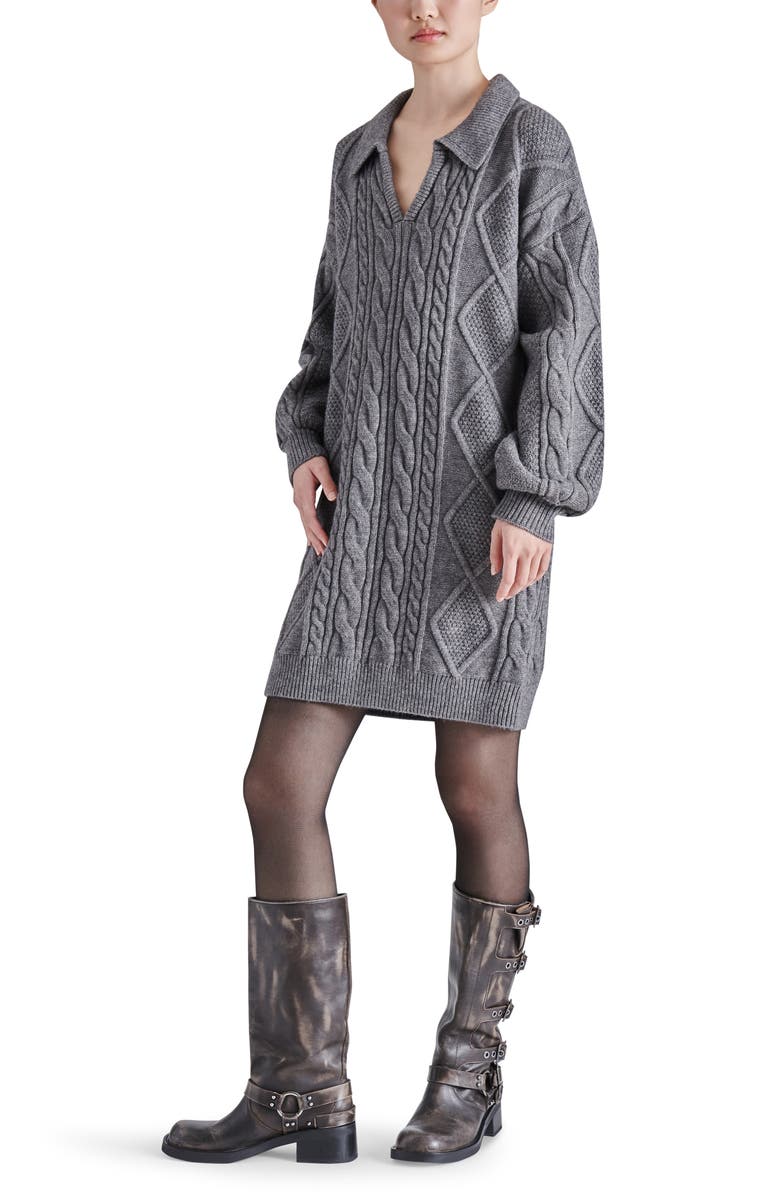 Steve Madden Debbie Long Sleeve Cable Sweater Minidress, Alternate, color,