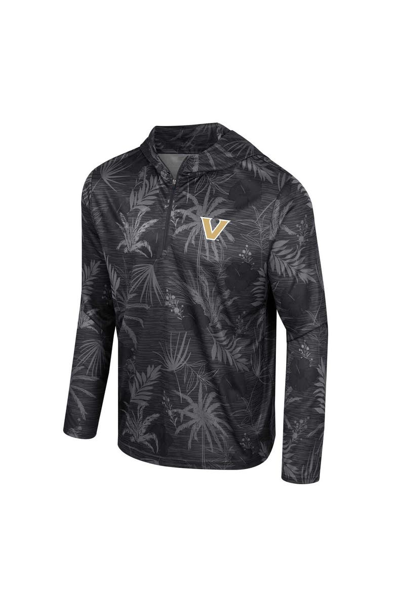 Men's Colosseum Black Vanderbilt Commodores Palms Printed Lightweight Quarter-Zip Hooded Top, Alternate, color, Black