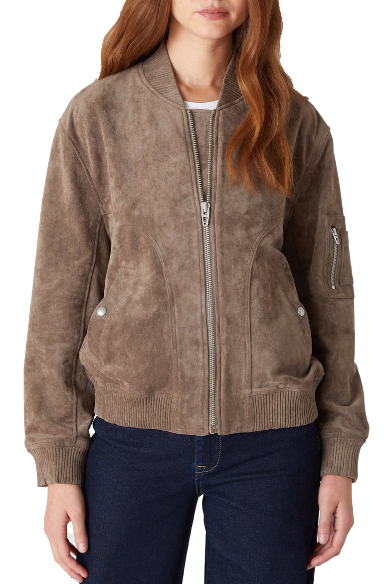 Faux Suede Bomber Jacket, Alternate, color, OYSTER SHELL