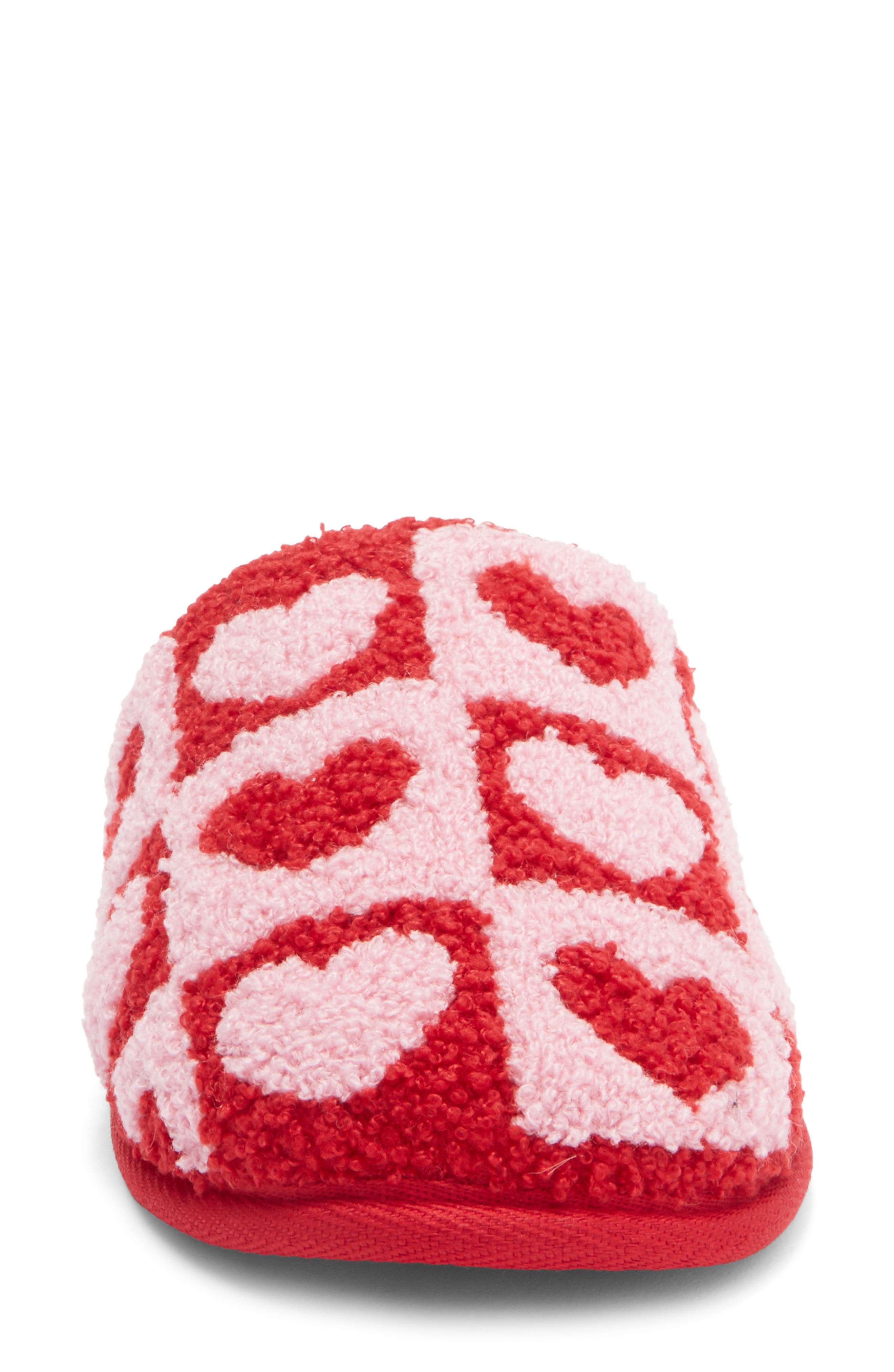 Honeydew Heart Checkerboard Scuff Slipper, Alternate, color, Red Pink