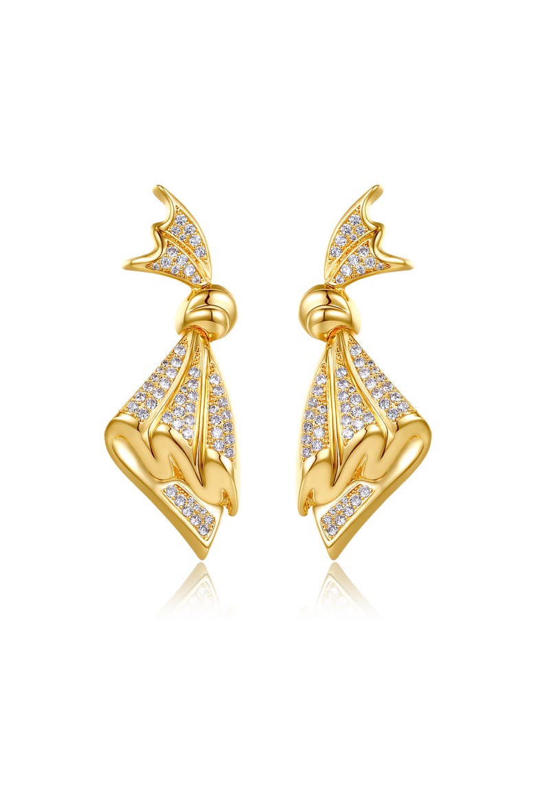 Oversize Cubic Zirconia Pavé Butterfly Dangle Earrings, Main, color, Gold