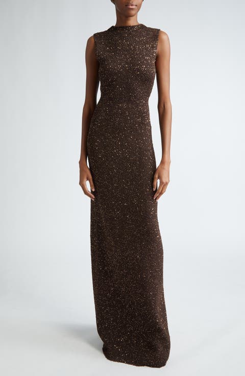 Sequin Funnel Neck Sweater Gown