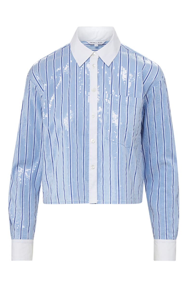 Veronica Beard Maia Sequin Detail Stripe Cotton Blend Button-Up Shirt, Alternate, color, 