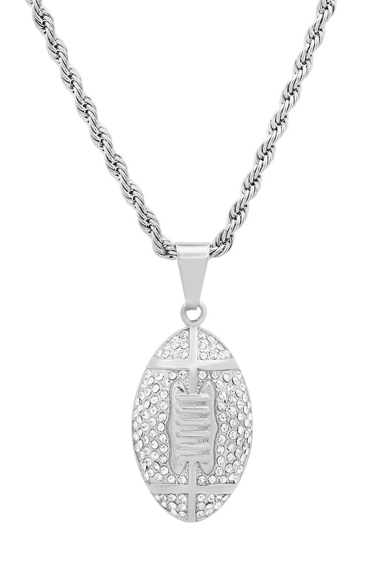 Men's Pavé Simulated Diamond Football Pendant Necklace - 2.58ct., Main, color, SILVER