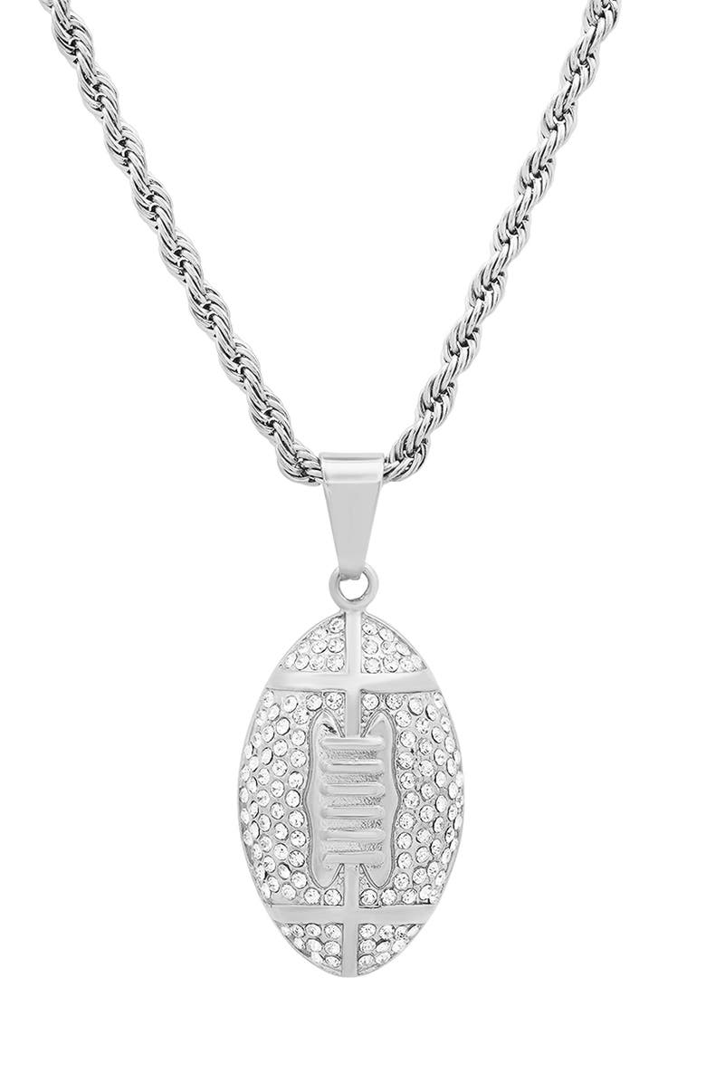 HMY JEWELRY Men's Pavé Simulated Diamond Football Pendant Necklace - 2.58ct., Main, color, Silver