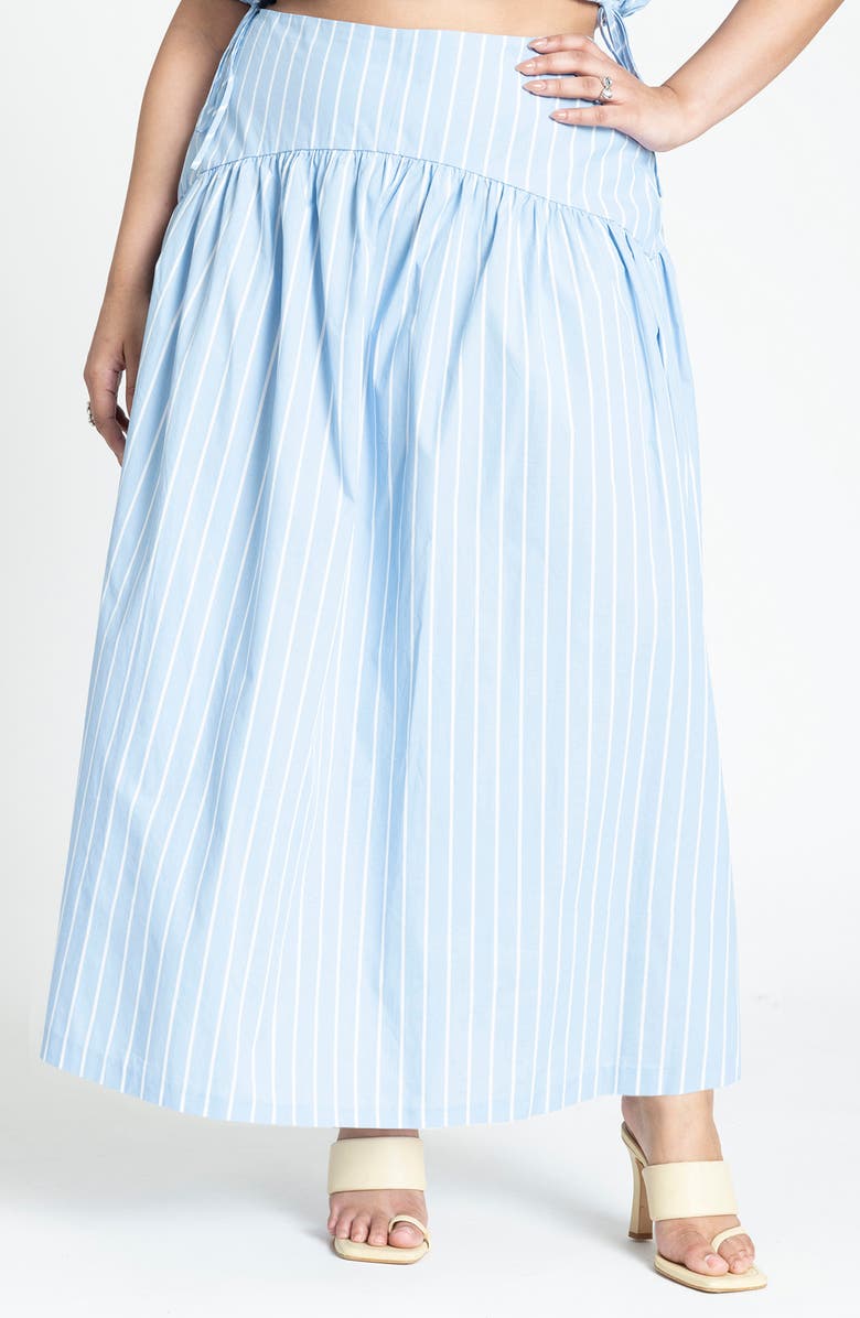 ELOQUII Stripe Cotton Poplin Maxi Skirt, Main, color, Blue And White