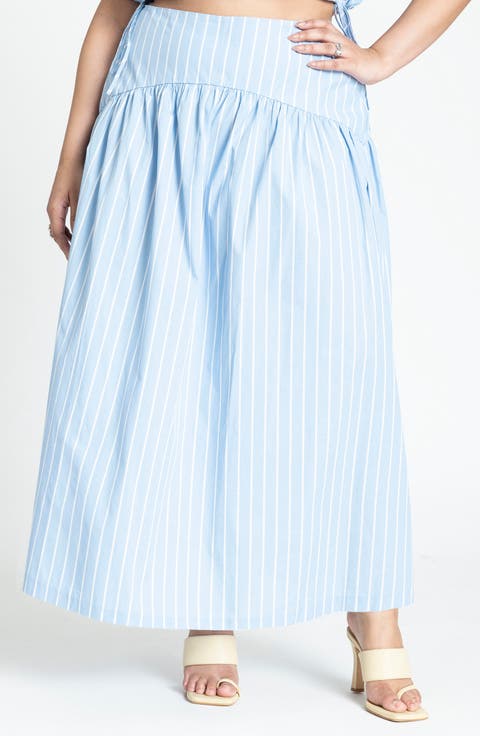 Stripe Cotton Poplin Maxi Skirt