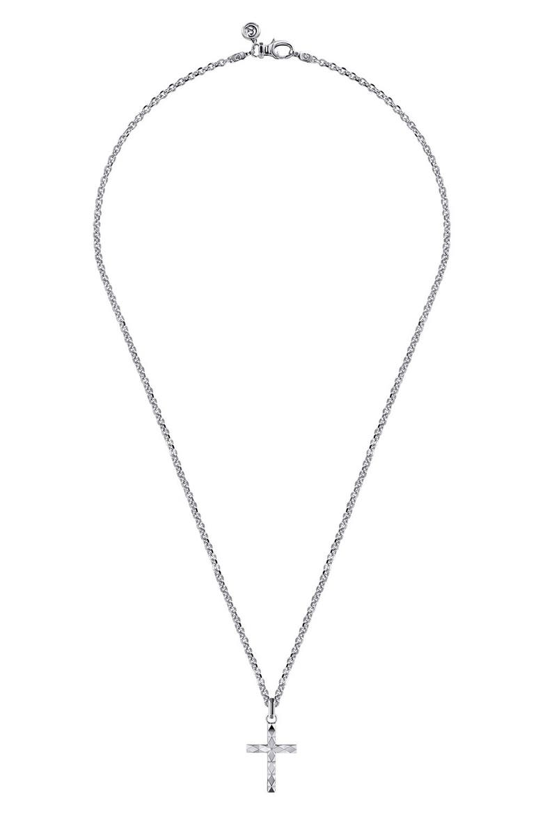 Men's Facets Sterling Silver Cross Pendant Necklace, Alternate, color, STERLING SILVER