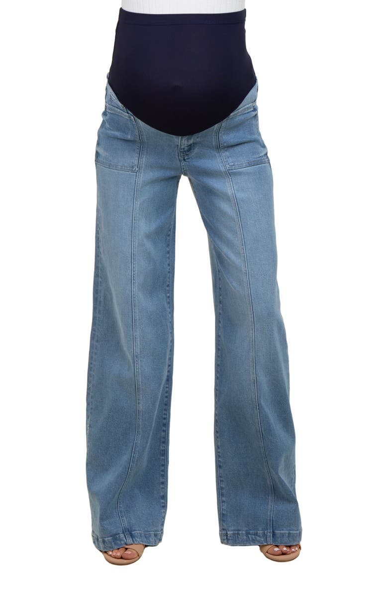 PinkBlush Front Seam Super Wide Leg Maternity Jeans, Alternate, color, Blue
