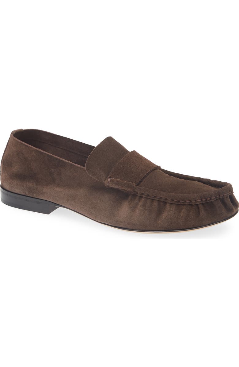 The Row Soft Moc Toe Loafer, Main, color, Lacquer Brown