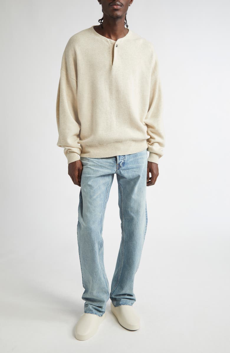 Fear of God Fine Knit Merino Wool Henley, Alternate, color, Heather Beige