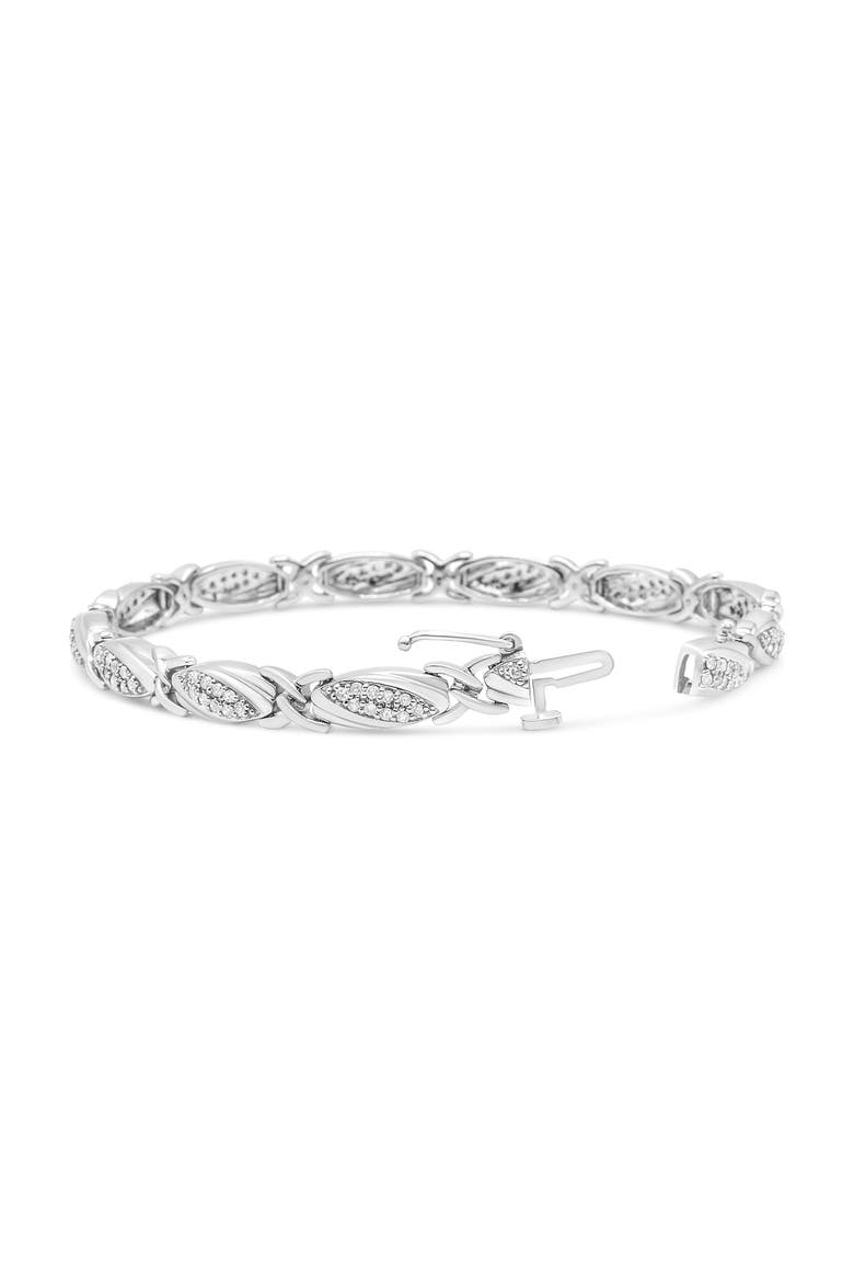 Silver 1.00 Cttw Round Diamond X-Link Bracelet, Alternate, color, White