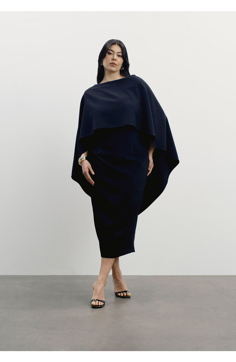 11 Honoré Structured Cape Midi Dress, Main, color, Black Beauty