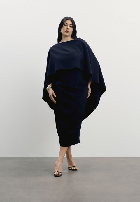Structured Cape Midi Dress (Plus)