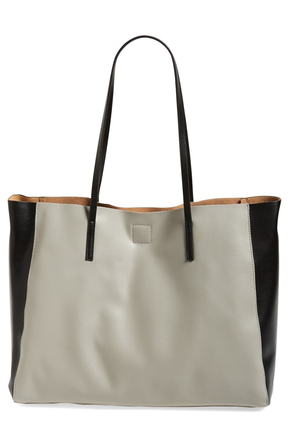 POVERTY FLATS by rian 'Colorful' Colorblock Faux Leather Shopper, Alternate, color, 