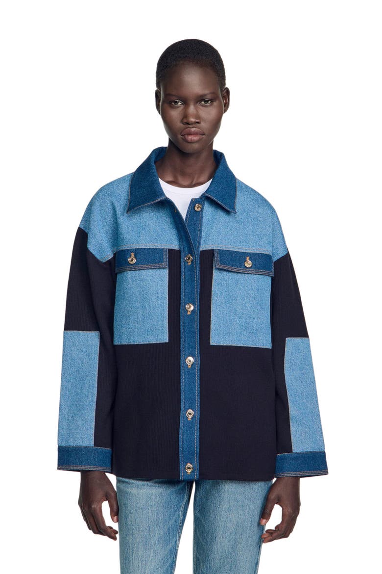 Oversized denim mix cardigan, Alternate, color, Blue