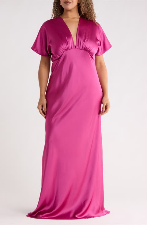 V-Neck Satin Dress (Plus Size)