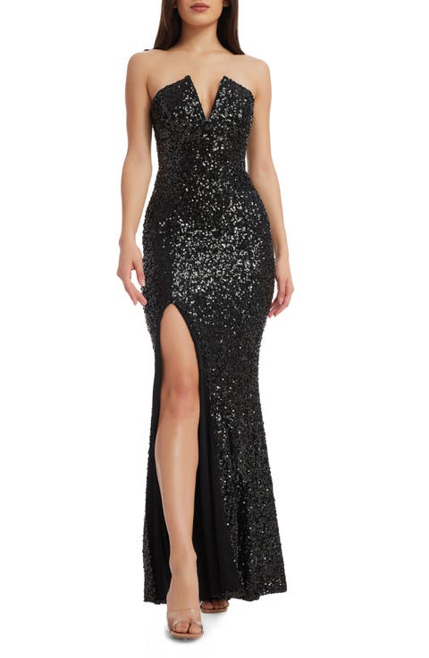 Fernanda Sequin Strapless Gown
