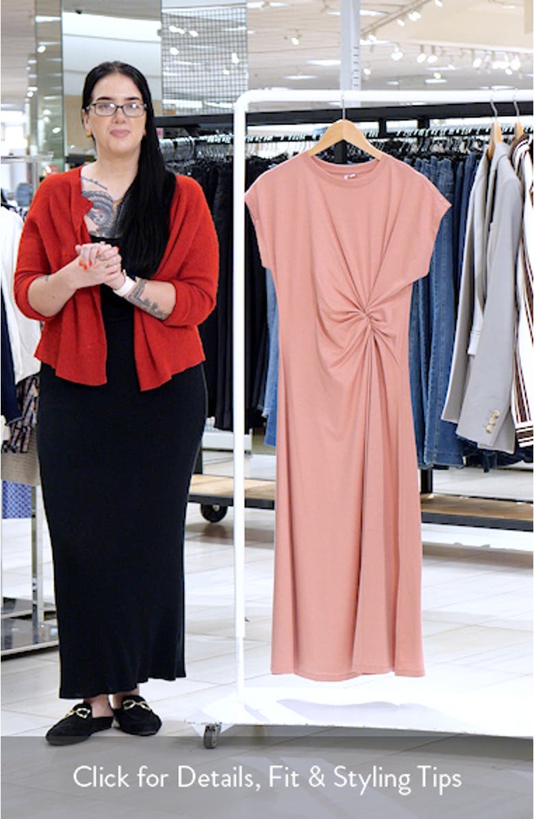 Crew Neck Side Twist Midi T-Shirt Dress, sales video thumbnail