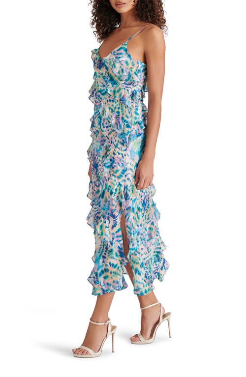 Steve Madden Dion Tiered Ruffle Maxi Slipdress In Blue Coral