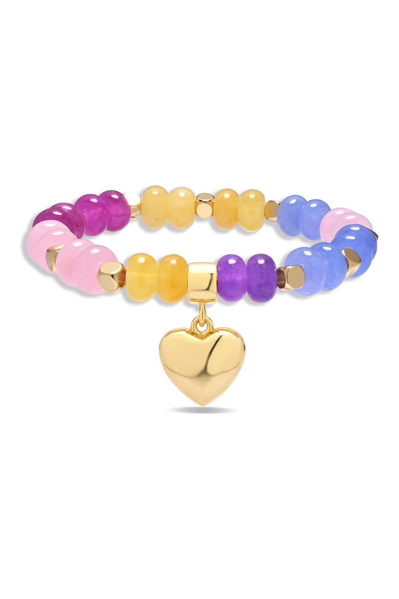 Aurora Bloom 18k Gold Plated Heart Charm Stretch Bracelet, Alternate, color, GOLD