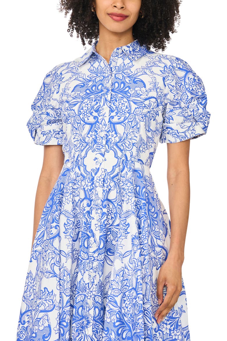 Floral Short Sleeve Cotton Fit & Flare Shirtdress, Alternate, color, DEEP ULTRAMARINE