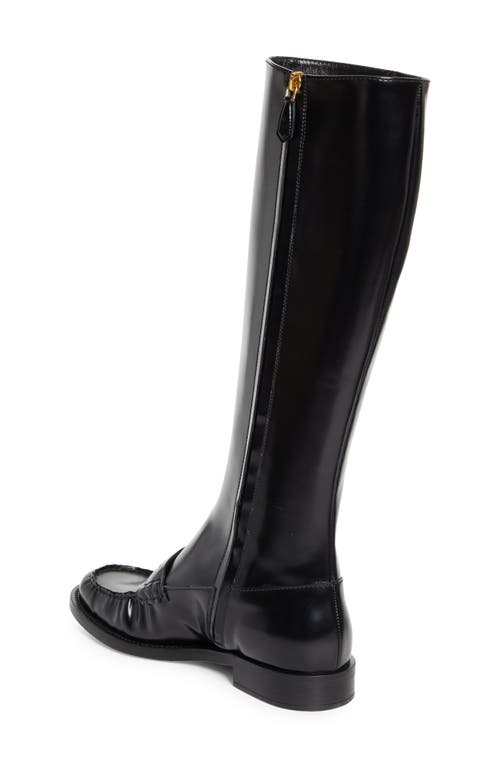 Prada Knee High Loafer Boot In Black