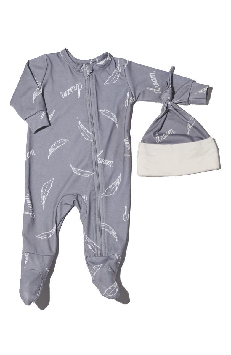 Baby Grey by Everly Grey Baby Grey Jersey Footie & Hat Set, Main, color,