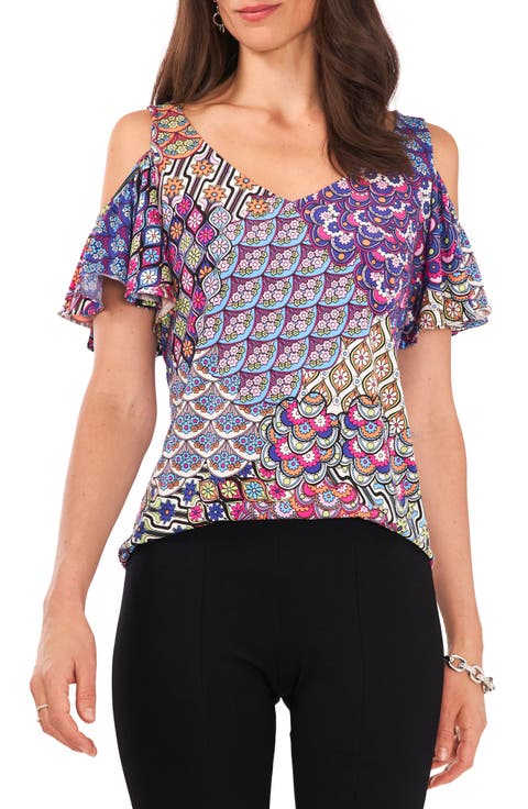 Print Cold Shoulder Top