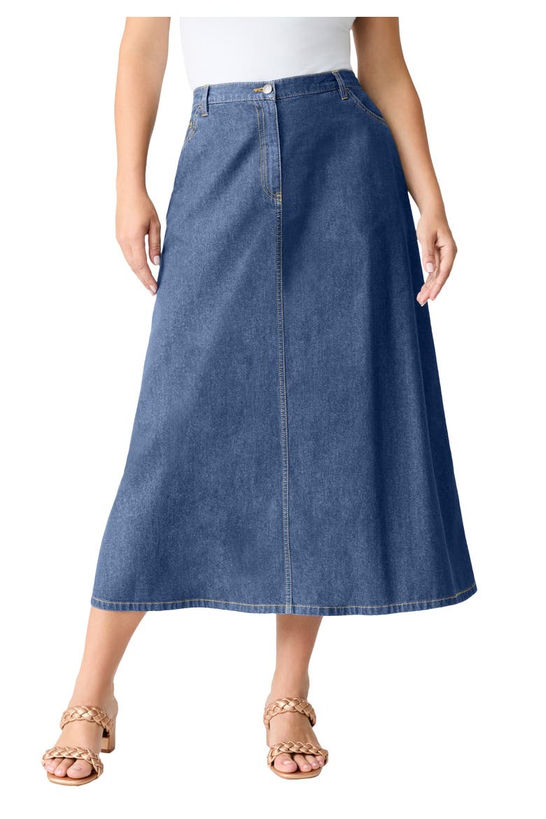Plus Size Easy Wear A Line Skirt, Main, color, MEDIUM WASH