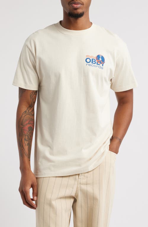 Obey Records Sound Waves Graphic T-shirt In Cream