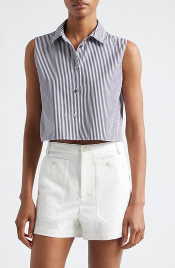 Theory Cropped Shirt In Navy Multi - G2s