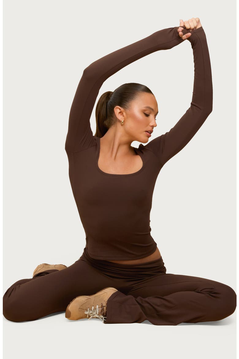 Hayden Square Neck Long Sleeve Crop Top, Alternate, color, BROWN