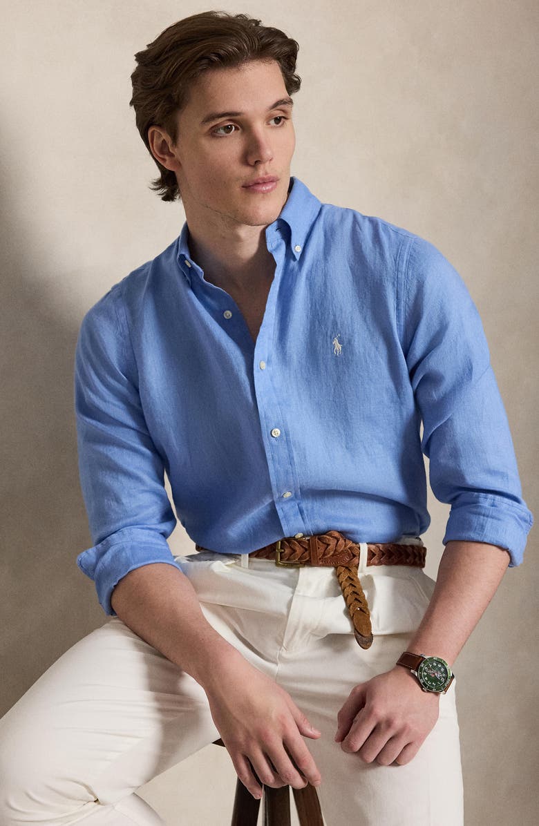 Polo Ralph Lauren Classic Fit Linen Button-Down Shirt, Alternate, color, Bristol Blue