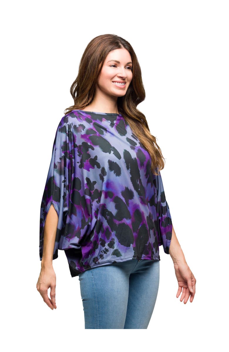 24seven Comfort Apparel Animal Print Boat Neck Dolman Sleeve Top, Alternate, color, Purple Multi
