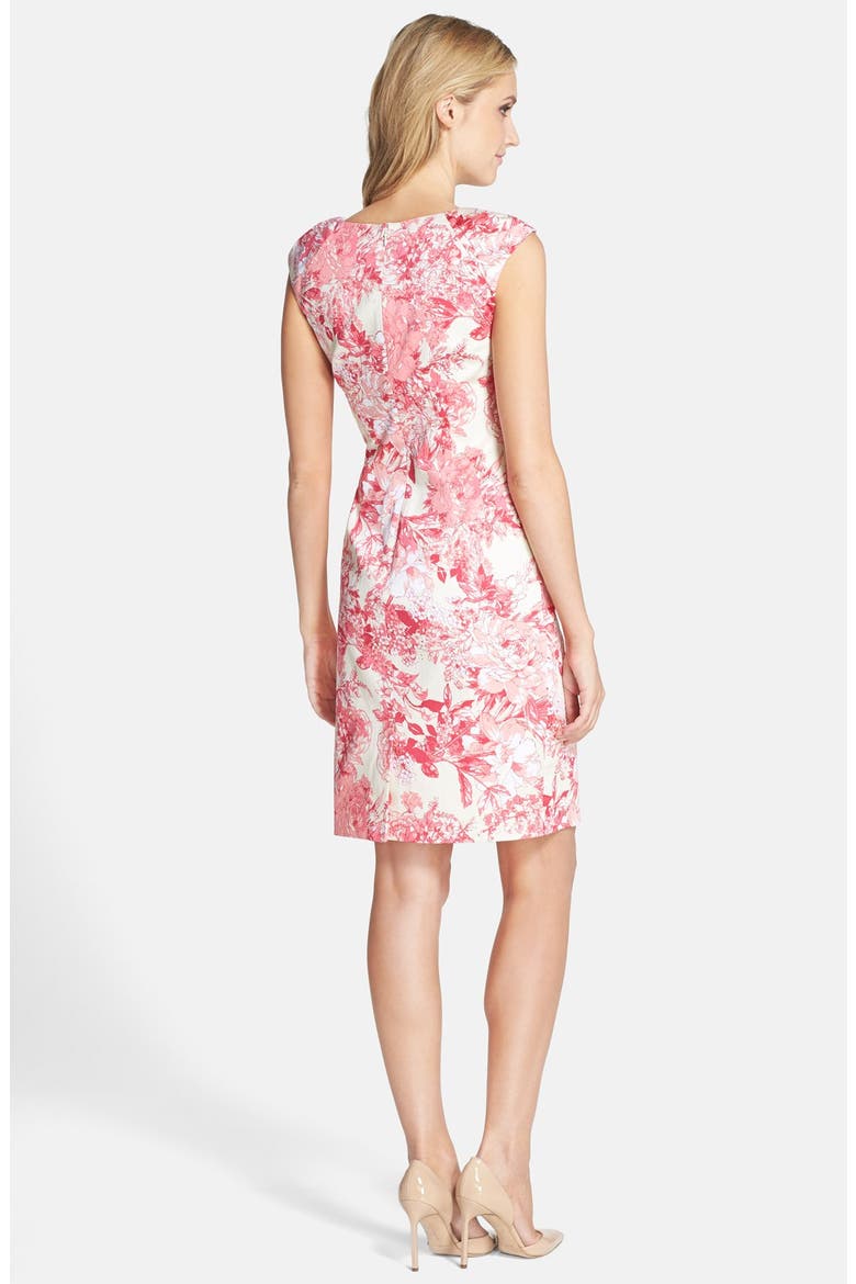 Floral Print Cotton Side Pleated Sheath Dress, Alternate, color, PINK MULTI