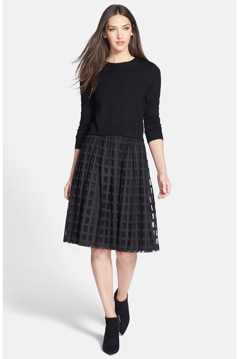 'Sarita' Windowpane Lace Skirt, Alternate, color, BLACK